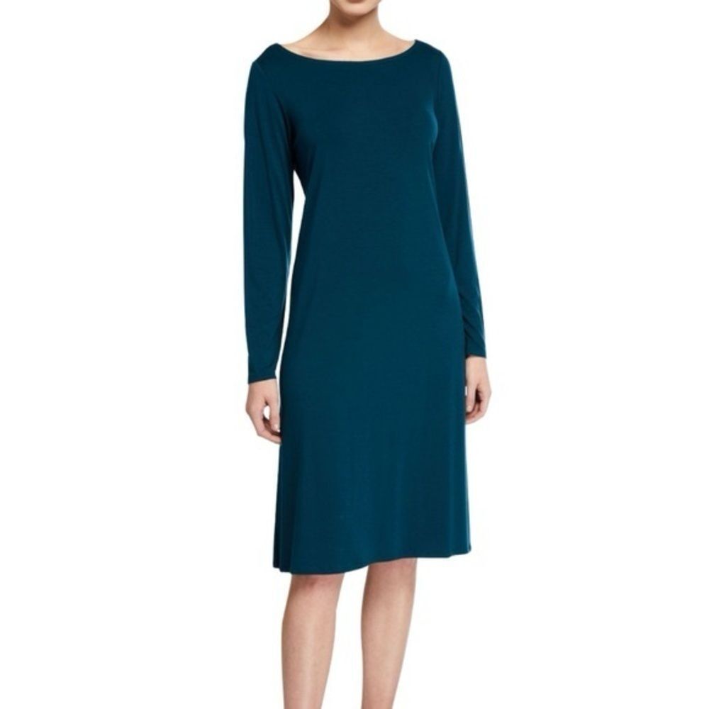 EILEEN FISHER TENCEL Stretch-Jersey Bateau-Neck Midi Dress sz M